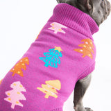 Christmas Knit Dog Sweater - Candy Trees Magenta