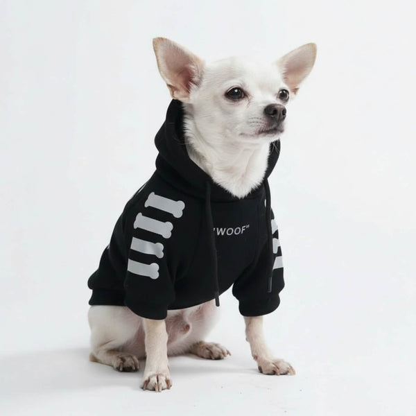 "WOOF" Dog Hoodie - Black & Reflective