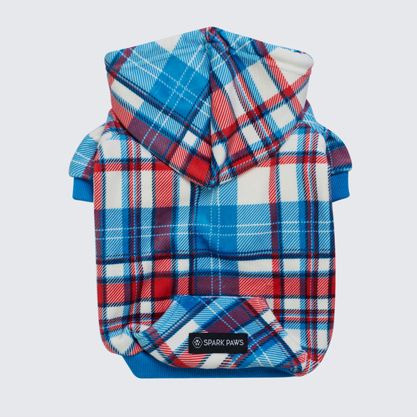 Blue and Red Plaid Dog Hoodie (SIZE S)