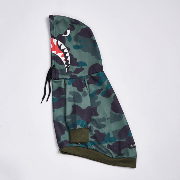 Shark Monster Dog Hoodie - Green Camo
